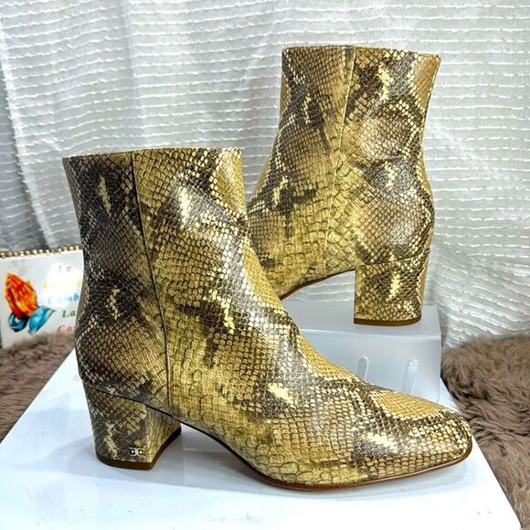 (R2) Sam Edelman Regaen Exotic Snake Print Booties in Wheat Women's Size 10